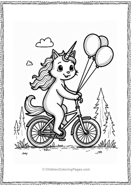 Unicorn Cat Riding A Bicycle Free PDF Printable