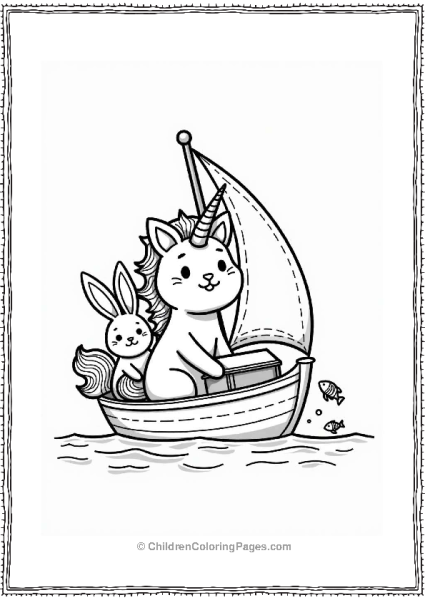 Unicorn Cat Sailing With Rabbit Captain Free PDF Printable