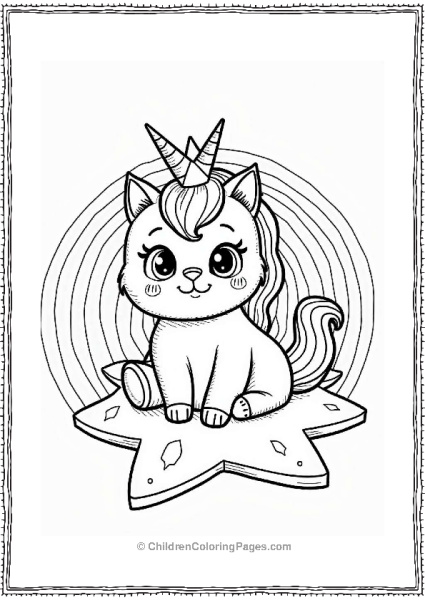 Unicorn Cat Sitting On A Star Free PDF Printable