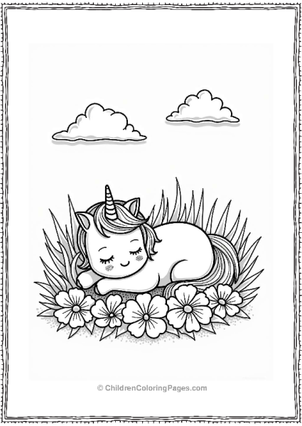 Unicorn Cat Sleeping Among Petals Free PDF Printable