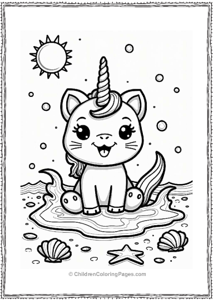 Unicorn Cat Splashing In Ocean Waves Free PDF Printable