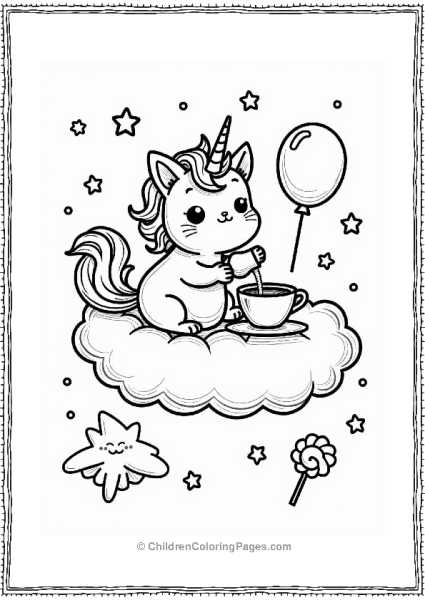 Unicorn Cat Tea Time In The Clouds Free PDF Printable