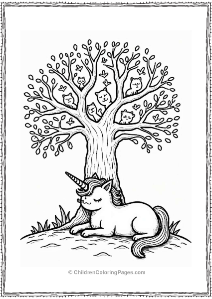 Unicorn Cat Under A Magical Tree Free PDF Printable