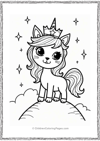 Unicorn Cat With A Starry Crown Free PDF Printable