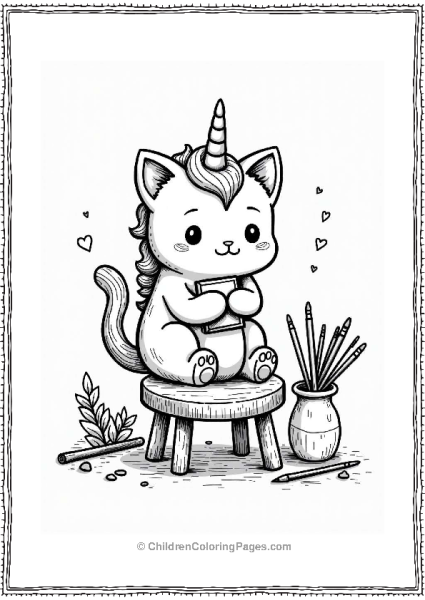 Unicorn Cat With Art Supplies Free PDF Printable