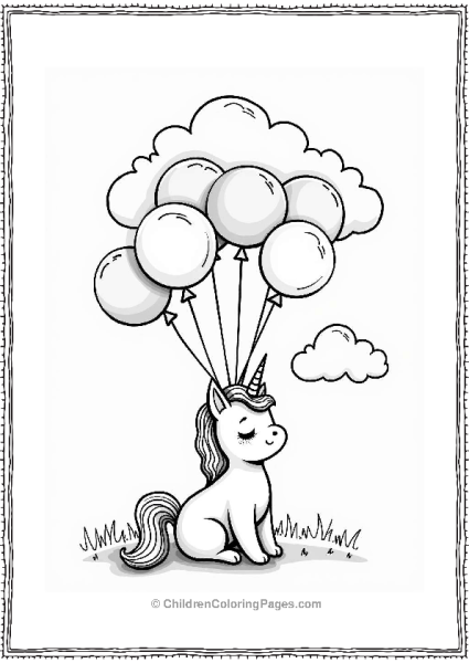 Unicorn Cat With Balloons In A Cloud Free PDF Printable