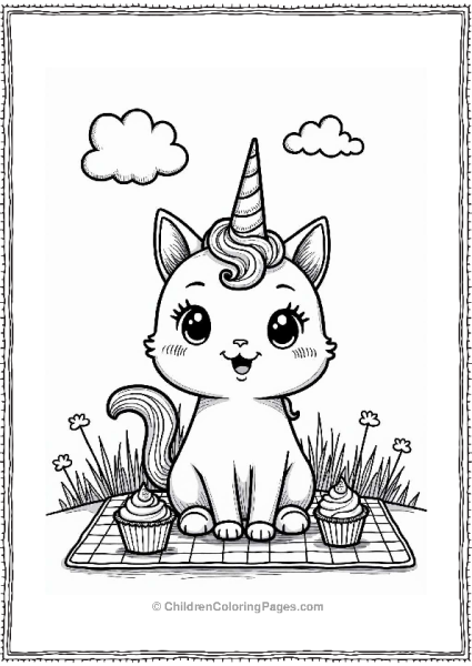 Unicorn Cat With Cupcakes Free PDF Printable