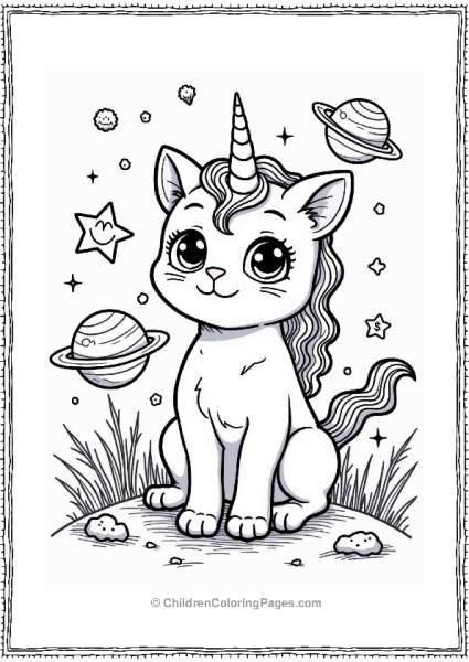 Unicorn Cat With Space Friends Free PDF Printable