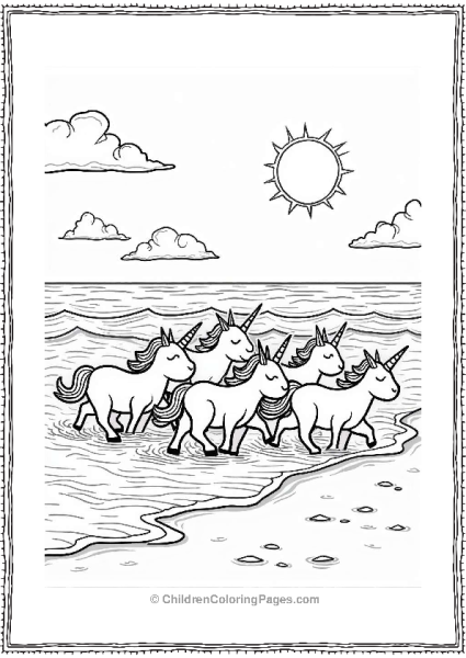 Unicorn Cats Playing On The Beach Free PDF Printable