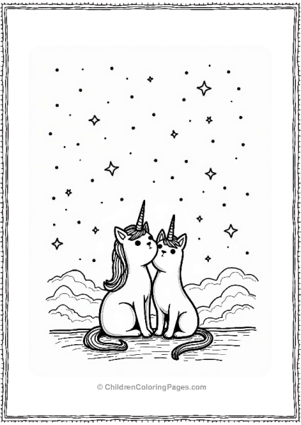 Unicorn Cats Stargazing On A Rooftop Free PDF Printable