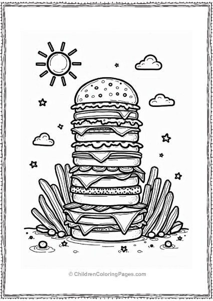 Whimsical Burger Tower With Playful Fries Free PDF Printable