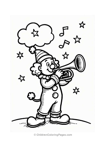 Whimsical Clown Playing Trumpet Under Stars Free PDF Printable