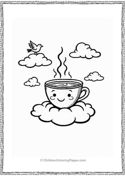 Whimsical Coffee Cup In A Blue Sky Free PDF Printable