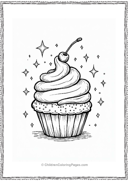 Whimsical Cupcake With Cherry And Sparkles Free PDF Printable