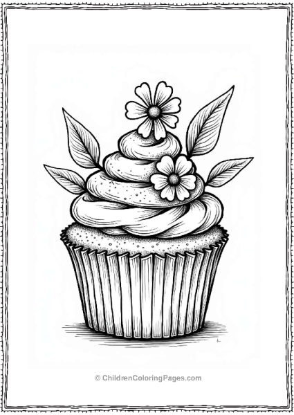 Whimsical Cupcake With Flowers Free PDF Printable