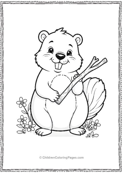 Winking Beaver With A Stick Free PDF Printable