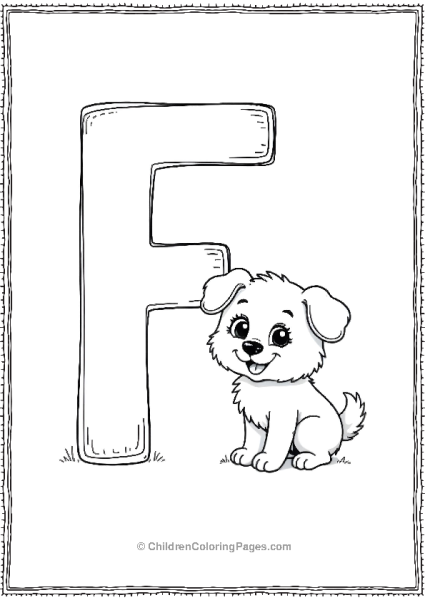 A Big Uppercase Letter F With A Tiny Fluffy Dog Free PDF Printable