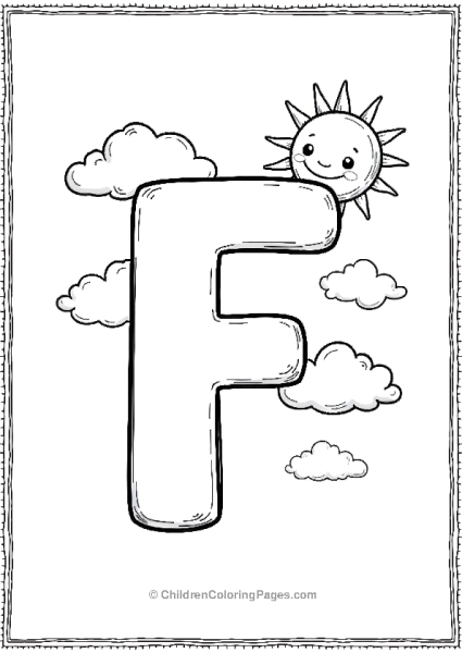 A Bold Uppercase Letter F With Floating Fluffy Clouds Free PDF Printable