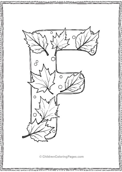 ABold Uppercase Letter F Decorated With Tiny Fall Leaves Free PDF Printable