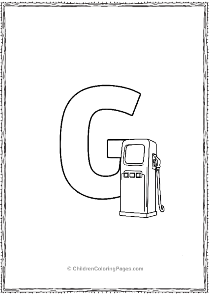 ABold Uppercase Letter G With A Simple Gas Station Free PDF Printable