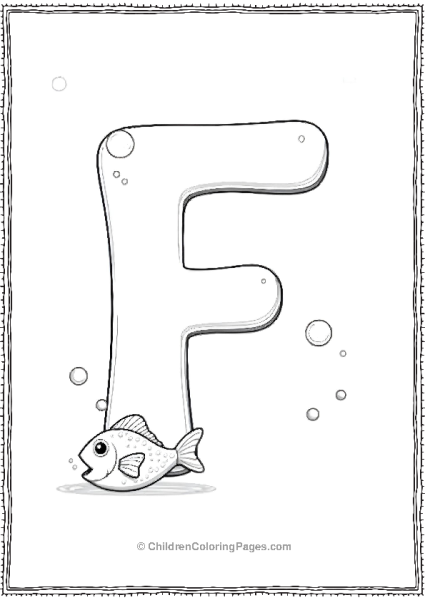 ACute Uppercase Letter F With A Floating Fish Bubble Free PDF Printable