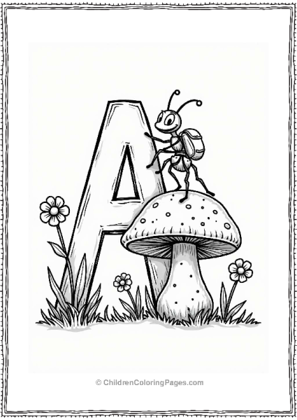 Adventurous Ant Climbing A Mushroom Free PDF Printable