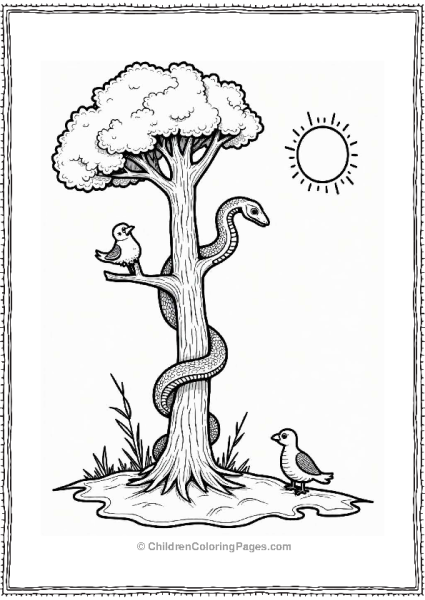 Adventurous Snake Climbing A Tree Free PDF Printable