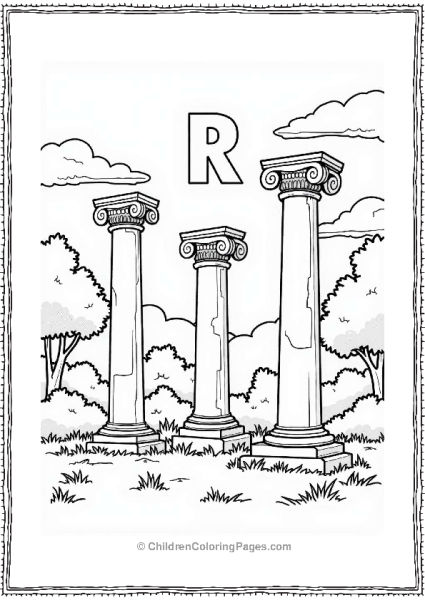 Ancient Columns In A Grassy Park Free PDF Printable