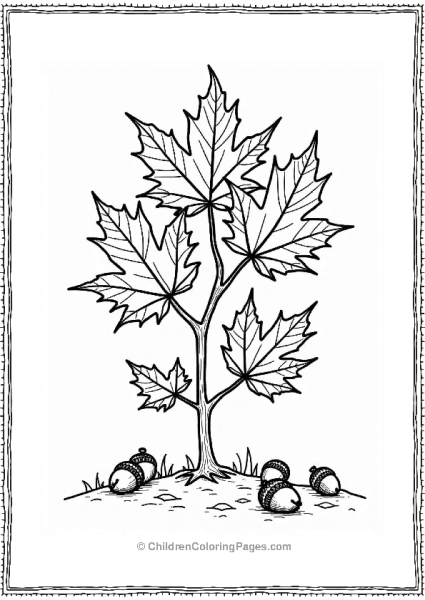 Autumn Maple Leaves And Acorns Flower Coloring Page Free PDF Printable