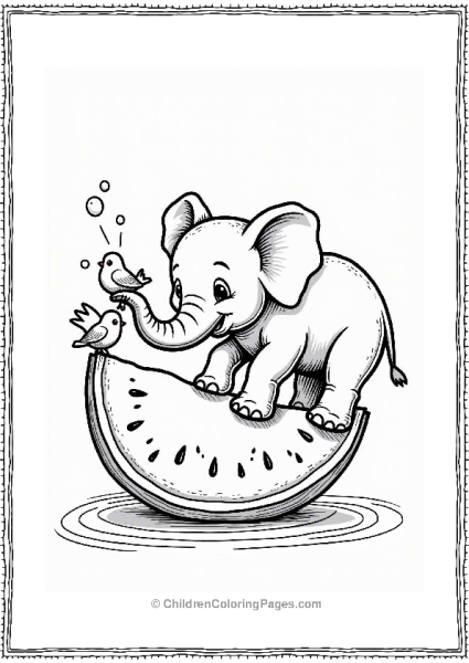 Baby Elephant Splashing Watermelon Free PDF Printable