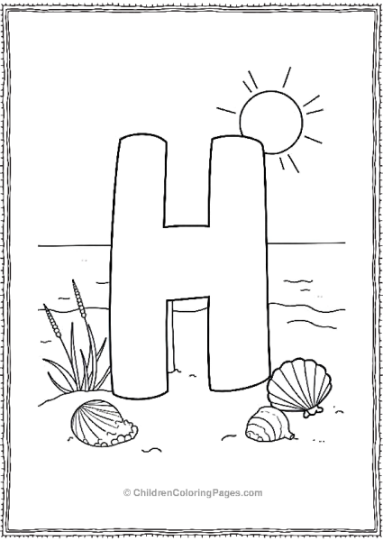 Beach Scene With Bold H On Sand Free PDF Printable