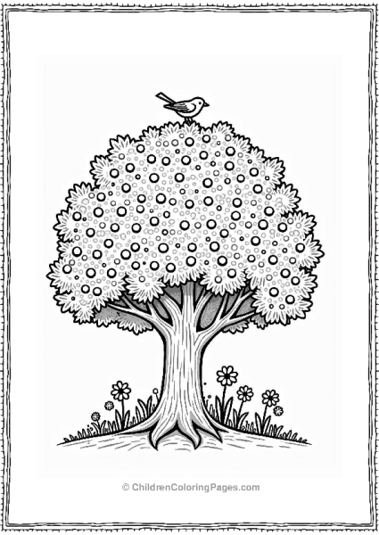 Berry Laden Bush With Bird Tree Coloring Page Free PDF Printable