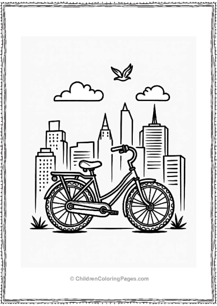 Bicycle Outline In City Skyline Tattoo Coloring Page Free PDF Printable