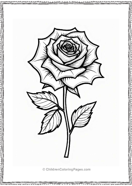 Blooming Rose With Leaves Flower Coloring Page Free PDF Printable