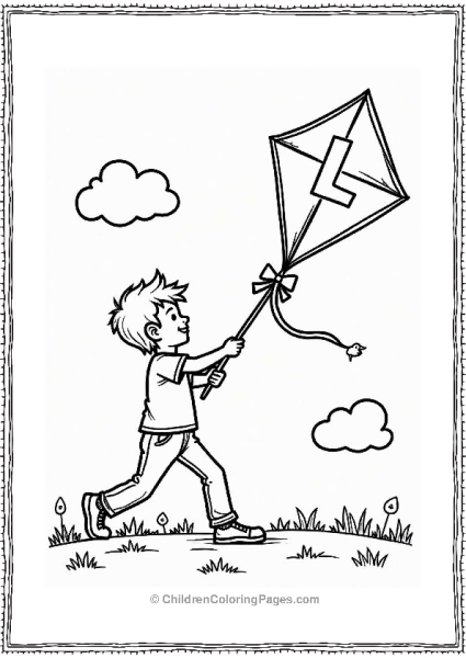 Boy Flying Kite Shaped Like Letter L Free PDF Printable