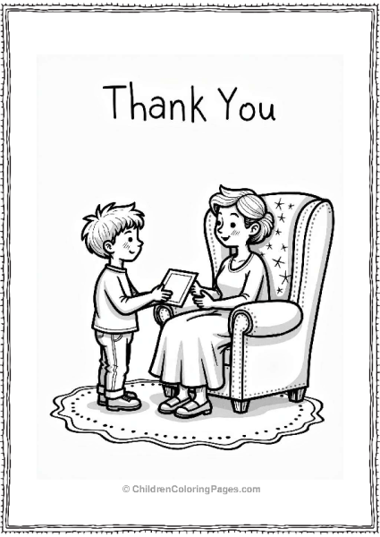 Boy Giving Thank You Card To Grandmother Free PDF Printable