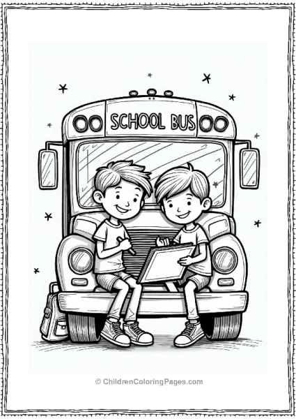 Boys Drawing On School Bus Free PDF Printable