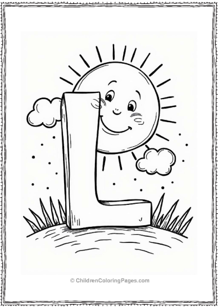 Bright Sun With Fluffy Clouds Letter L Coloring Page Free PDF Printable