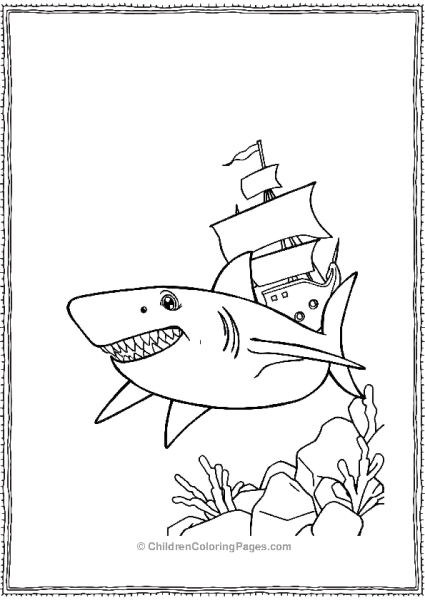 Bull Shark With A Ship Free PDF Printable