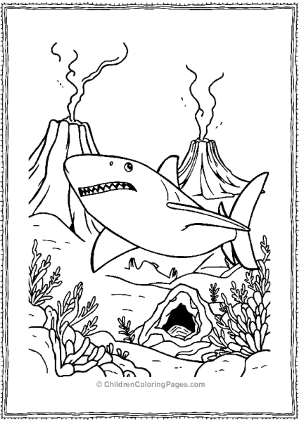 Bull Shark With Underwater Volcano Free PDF Printable