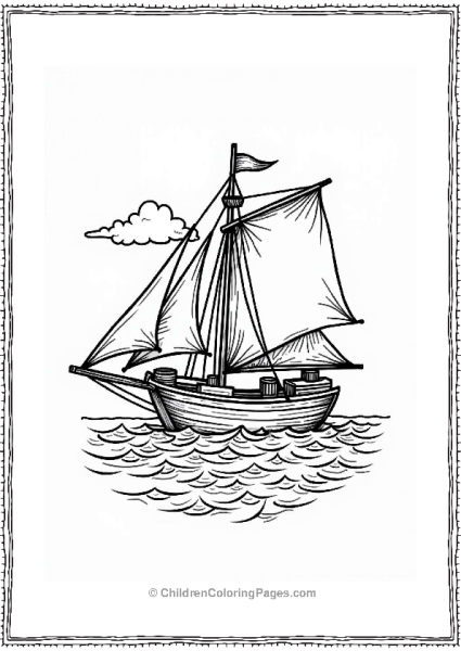 Charming Boat In Gentle Waves Tattoo Coloring Page Free PDF Printable