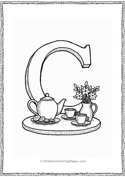 Charming Tea Set Coloring Page Free PDF Printable