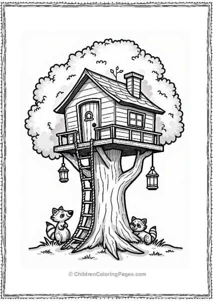 Charming Treehouse With Raccoons Free PDF Printable