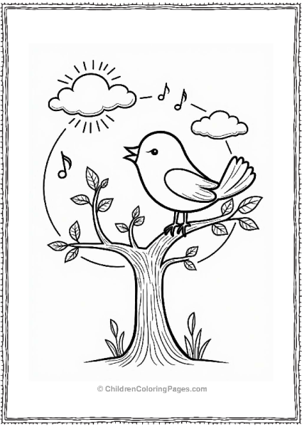 Cheerful Bird Singing On A Tree Branch Free PDF Printable