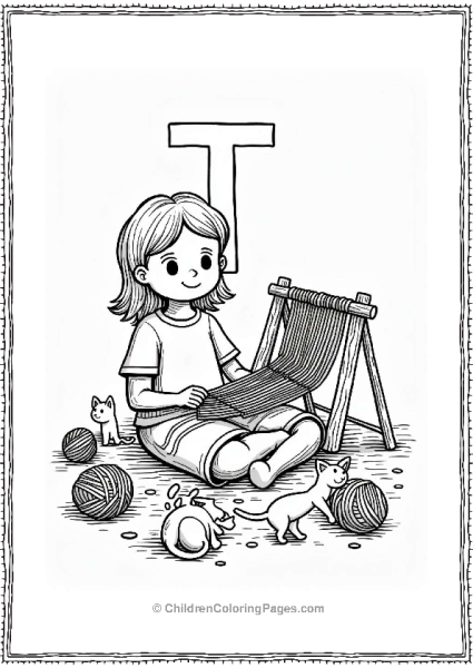 Cheerful Character Weaving Tapestry With Letter T Free PDF Printable