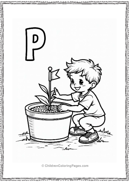 Cheerful Child With Tiny Flag In Plant Pot Free PDF Printable