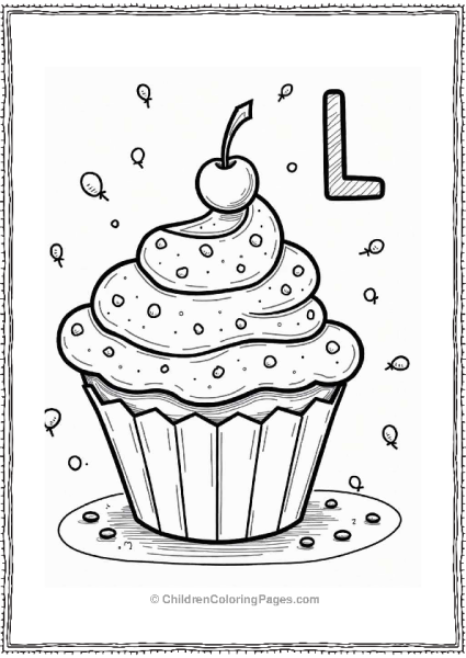 Cheerful Cupcake With Frosting And Sprinkles Letter L Coloring Page Free PDF Printable