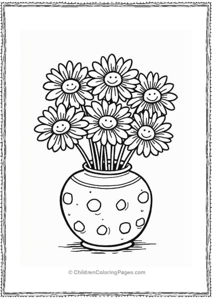 Cheerful Daisy Bouquet In A Patterned Vase Flower Coloring Page Free PDF Printable