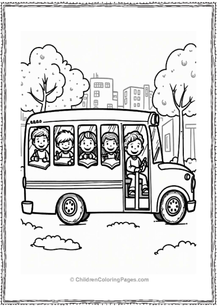 Cheerful Kids On A School Bus Free PDF Printable