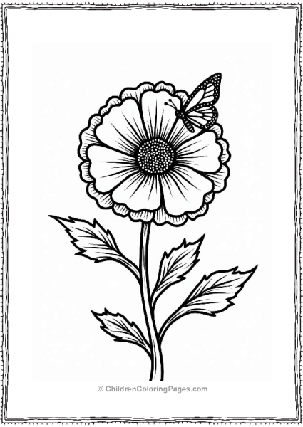 Cheerful Marigold With Butterfly Flower Coloring Page Free PDF Printable